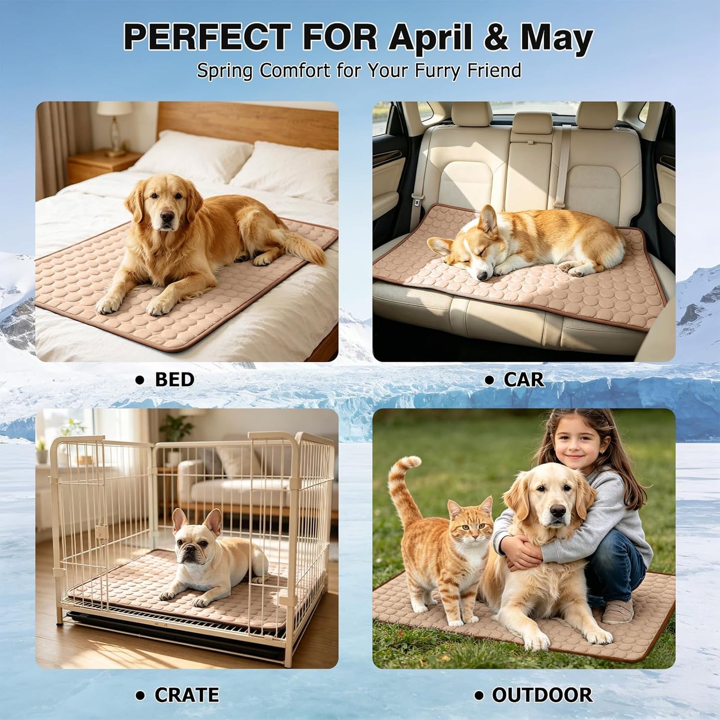 Dog Cooling Mat, Breathable Cooling Mat for Dogs(Q-Max>0.4) Washable Cold Crate Pad Cooling Dog Bed Mats, Non-Slip Dog Cooling Pad, Cats Cooling Mat for Kennels, Crates, Cars, Indoor & Outdoor